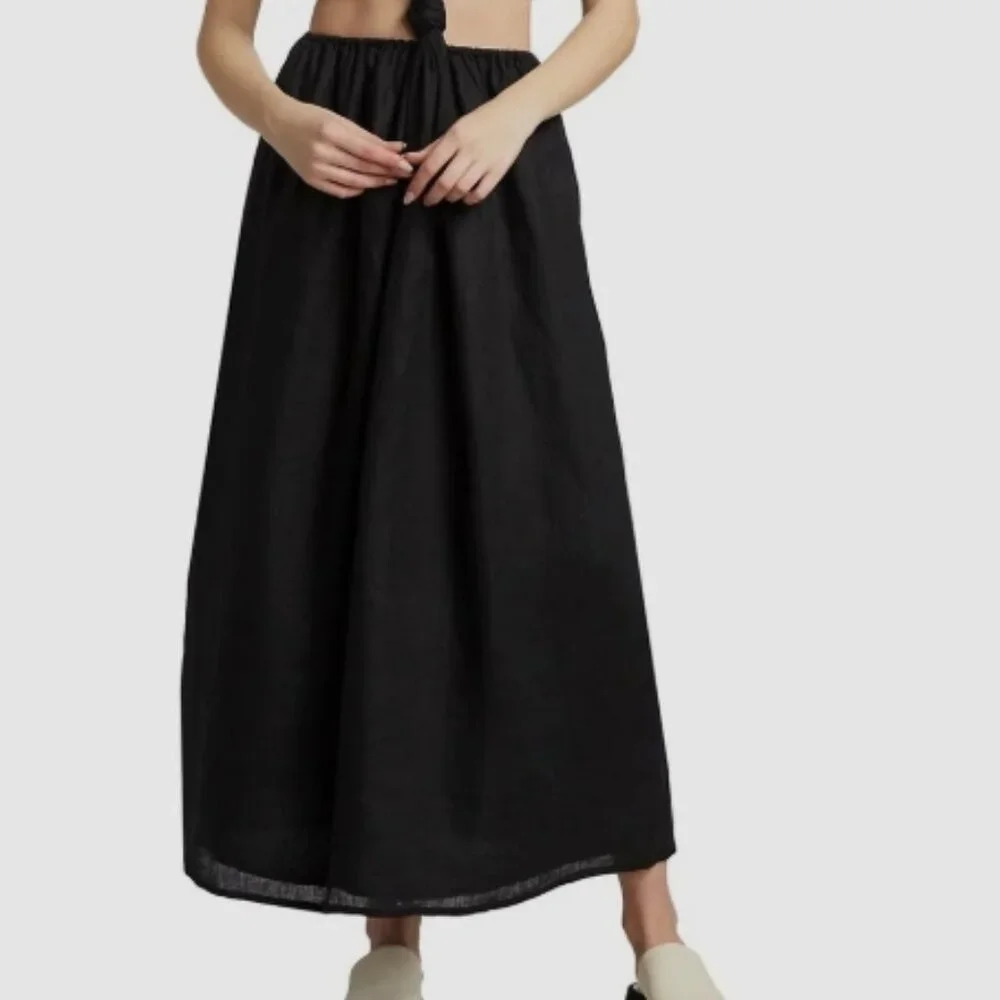 NWOT Faithfull The Brand Zeta Linen A Line Cut-out Midi Dress in Black S $329 - Picture 10 of 12